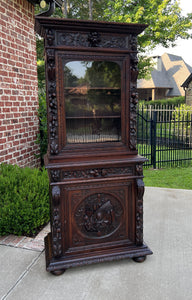 Antique French Bookcase Hunt Cabinet Display Buffet Black Forest Oak 19th C