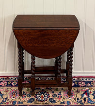 Load image into Gallery viewer, Antique English Petite Table Drop Leaf Gateleg Barley Twist Oak Oval c.1920-30s