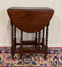 Load image into Gallery viewer, Antique English Petite Table Drop Leaf Gateleg Barley Twist Oak Oval c.1920-30s