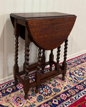 Load image into Gallery viewer, Antique English Petite Table Drop Leaf Gateleg Barley Twist Oak Oval c.1920-30s