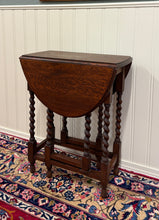 Load image into Gallery viewer, Antique English Petite Table Drop Leaf Gateleg Barley Twist Oak Oval c.1920-30s