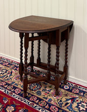Load image into Gallery viewer, Antique English Petite Table Drop Leaf Gateleg Barley Twist Oak Oval c.1920-30s