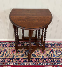 Load image into Gallery viewer, Antique English Petite Table Drop Leaf Gateleg Barley Twist Oak Oval c.1920-30s
