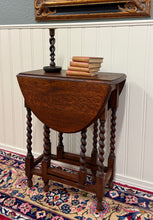 Load image into Gallery viewer, Antique English Petite Table Drop Leaf Gateleg Barley Twist Oak Oval c.1920-30s