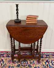 Load image into Gallery viewer, Antique English Petite Table Drop Leaf Gateleg Barley Twist Oak Oval c.1920-30s