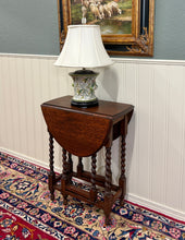 Load image into Gallery viewer, Antique English Petite Table Drop Leaf Gateleg Barley Twist Oak Oval c.1920-30s