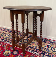 Load image into Gallery viewer, Antique English Petite Table Drop Leaf Gateleg Barley Twist Oak Oval c.1920-30s
