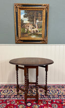 Load image into Gallery viewer, Antique English Petite Table Drop Leaf Gateleg Barley Twist Oak Oval c.1920-30s