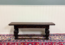 Load image into Gallery viewer, Antique English End-of-Bed Bench Window Seat Settee Carved Oak c. 1900