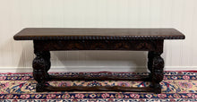 Load image into Gallery viewer, Antique English End-of-Bed Bench Window Seat Settee Carved Oak c. 1900