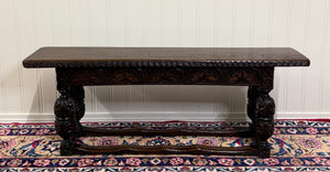 Antique English End-of-Bed Bench Window Seat Settee Carved Oak c. 1900