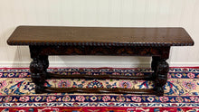 Load image into Gallery viewer, Antique English End-of-Bed Bench Window Seat Settee Carved Oak c. 1900