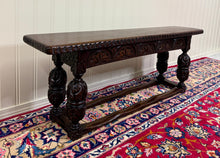 Load image into Gallery viewer, Antique English End-of-Bed Bench Window Seat Settee Carved Oak c. 1900