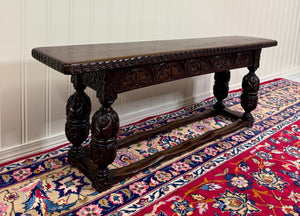 Antique English End-of-Bed Bench Window Seat Settee Carved Oak c. 1900