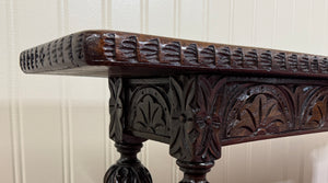 Antique English End-of-Bed Bench Window Seat Settee Carved Oak c. 1900