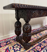 Load image into Gallery viewer, Antique English End-of-Bed Bench Window Seat Settee Carved Oak c. 1900
