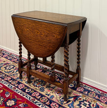 Load image into Gallery viewer, Antique English Table Drop Leaf Gateleg Barley Twist Oak Oval c. 1920-30s