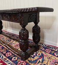 Load image into Gallery viewer, Antique English End-of-Bed Bench Window Seat Settee Carved Oak c. 1900