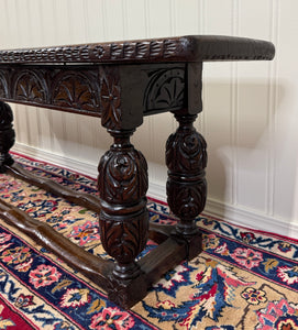 Antique English End-of-Bed Bench Window Seat Settee Carved Oak c. 1900
