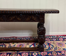 Load image into Gallery viewer, Antique English End-of-Bed Bench Window Seat Settee Carved Oak c. 1900