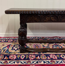Load image into Gallery viewer, Antique English End-of-Bed Bench Window Seat Settee Carved Oak c. 1900