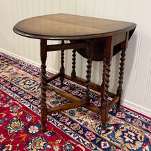 Load image into Gallery viewer, Antique English Table Drop Leaf Gateleg Barley Twist Oak Oval c. 1920-30s