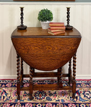 Load image into Gallery viewer, Antique English Table Drop Leaf Gateleg Barley Twist Oak Oval c. 1920-30s