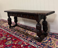 Load image into Gallery viewer, Antique English End-of-Bed Bench Window Seat Settee Carved Oak c. 1900