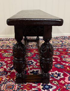 Antique English End-of-Bed Bench Window Seat Settee Carved Oak c. 1900