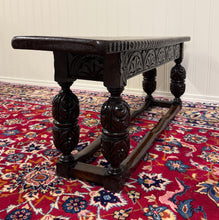 Load image into Gallery viewer, Antique English End-of-Bed Bench Window Seat Settee Carved Oak c. 1900