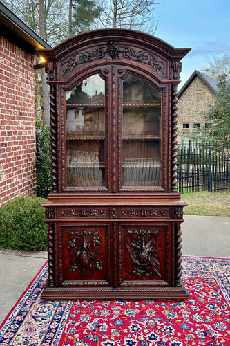 Antique French Bookcase Cabinet Display Buffet Bonnet Barley Twist Oak 19th C