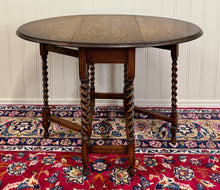 Load image into Gallery viewer, Antique English Table Drop Leaf Gateleg Barley Twist Oak Oval c. 1920-30s