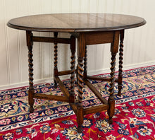 Load image into Gallery viewer, Antique English Table Drop Leaf Gateleg Barley Twist Oak Oval c. 1920-30s
