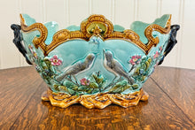 Load image into Gallery viewer, Antique French Onnaing Majolica Cache Pot Planter Bowl Jardiniere Love Birds