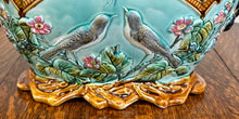 Load image into Gallery viewer, Antique French Onnaing Majolica Cache Pot Planter Bowl Jardiniere Love Birds