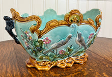 Load image into Gallery viewer, Antique French Onnaing Majolica Cache Pot Planter Bowl Jardiniere Love Birds