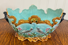 Load image into Gallery viewer, Antique French Onnaing Majolica Cache Pot Planter Bowl Jardiniere Love Birds
