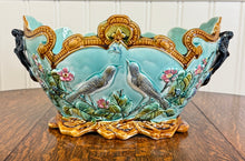 Load image into Gallery viewer, Antique French Onnaing Majolica Cache Pot Planter Bowl Jardiniere Love Birds