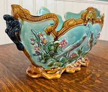 Load image into Gallery viewer, Antique French Onnaing Majolica Cache Pot Planter Bowl Jardiniere Love Birds