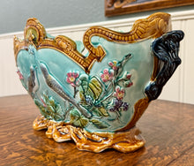 Load image into Gallery viewer, Antique French Onnaing Majolica Cache Pot Planter Bowl Jardiniere Love Birds
