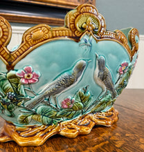 Load image into Gallery viewer, Antique French Onnaing Majolica Cache Pot Planter Bowl Jardiniere Love Birds