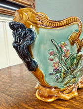 Load image into Gallery viewer, Antique French Onnaing Majolica Cache Pot Planter Bowl Jardiniere Love Birds