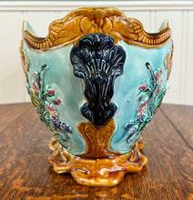 Load image into Gallery viewer, Antique French Onnaing Majolica Cache Pot Planter Bowl Jardiniere Love Birds