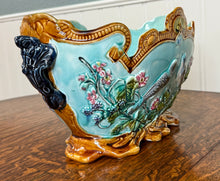 Load image into Gallery viewer, Antique French Onnaing Majolica Cache Pot Planter Bowl Jardiniere Love Birds