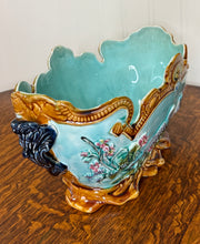 Load image into Gallery viewer, Antique French Onnaing Majolica Cache Pot Planter Bowl Jardiniere Love Birds