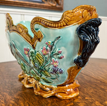 Load image into Gallery viewer, Antique French Onnaing Majolica Cache Pot Planter Bowl Jardiniere Love Birds