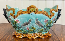 Load image into Gallery viewer, Antique French Onnaing Majolica Cache Pot Planter Bowl Jardiniere Love Birds