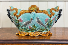 Load image into Gallery viewer, Antique French Onnaing Majolica Cache Pot Planter Bowl Jardiniere Love Birds