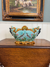 Load image into Gallery viewer, Antique French Onnaing Majolica Cache Pot Planter Bowl Jardiniere Love Birds