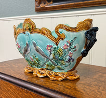 Load image into Gallery viewer, Antique French Onnaing Majolica Cache Pot Planter Bowl Jardiniere Love Birds
